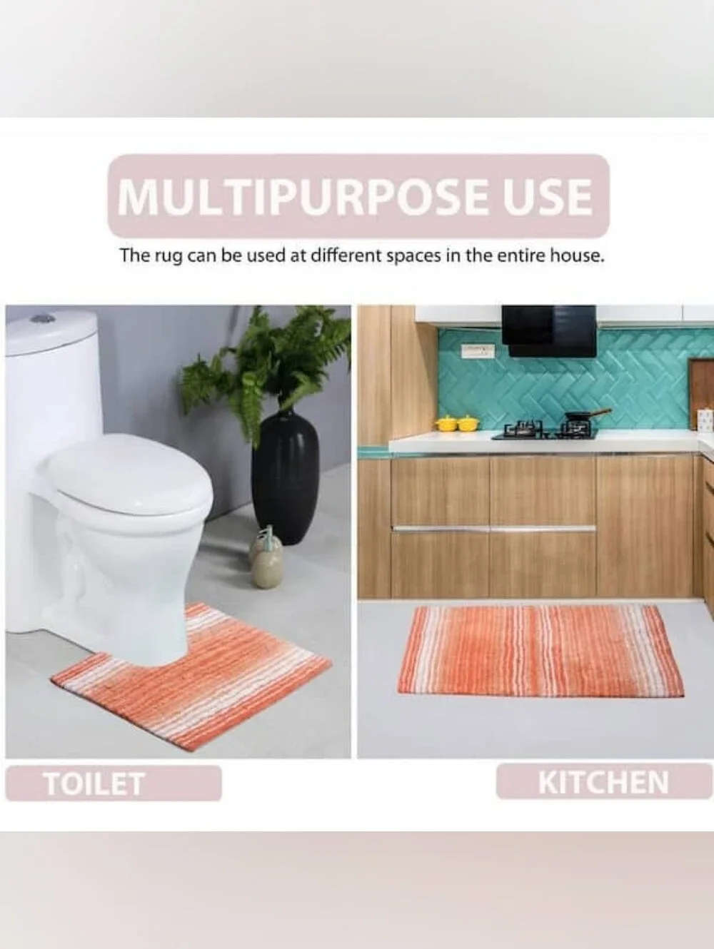 🆕 2 Rugs Home Weavers Orange Coral Striped Bath Mat - Plush Non-Slip 34x21